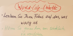 World-Café Etikette auf Flipchart