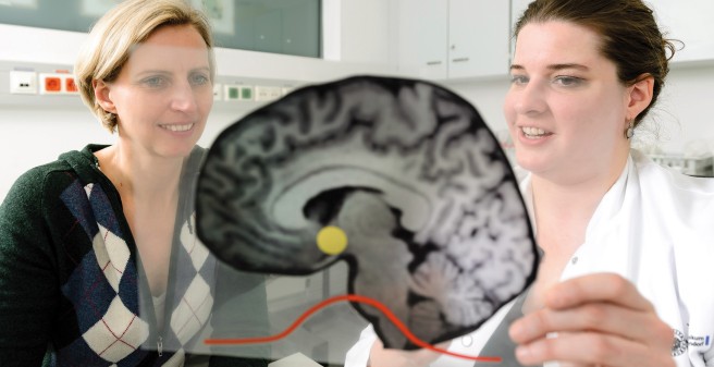 Dr. Laura Schulte erläutert Katrin Poppelbaum den wellenförmigen Verlauf einer Migräneattacke